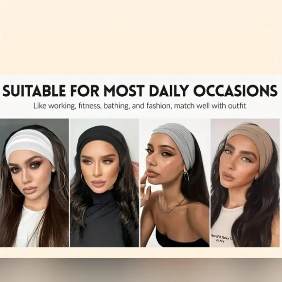 4-Pack Ribbed Headbands in Black, Red, Gray, and Navy Blue - Picture 3 of 3